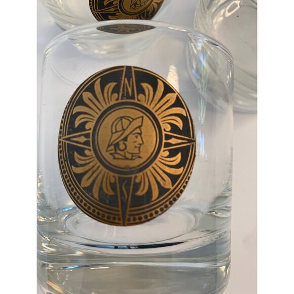 Set Of 3 Vintage Nautical Mid-Century Lowball Glasses Rocks Barware Compass - Picture 5 of 7